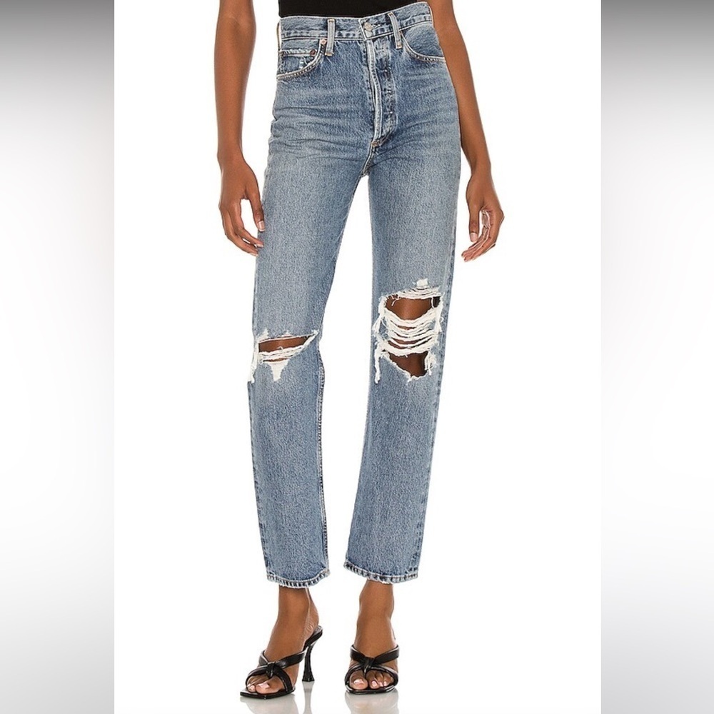 Agolde Women's Straight Leg Distressed Light Blue Jeans